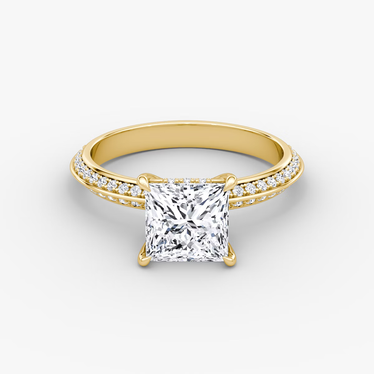 The Sculpted Princess Hidden Halo Diamond Ring with Pavé Setting
