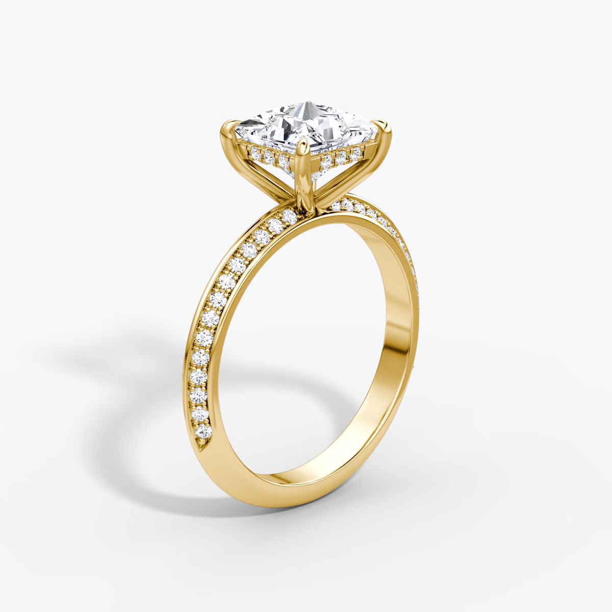 The Sculpted Princess Hidden Halo Diamond Ring with Pavé Setting