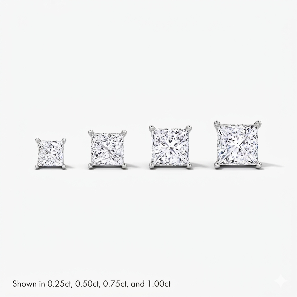 Lab Diamond Princess Solitaire Stud Earrings