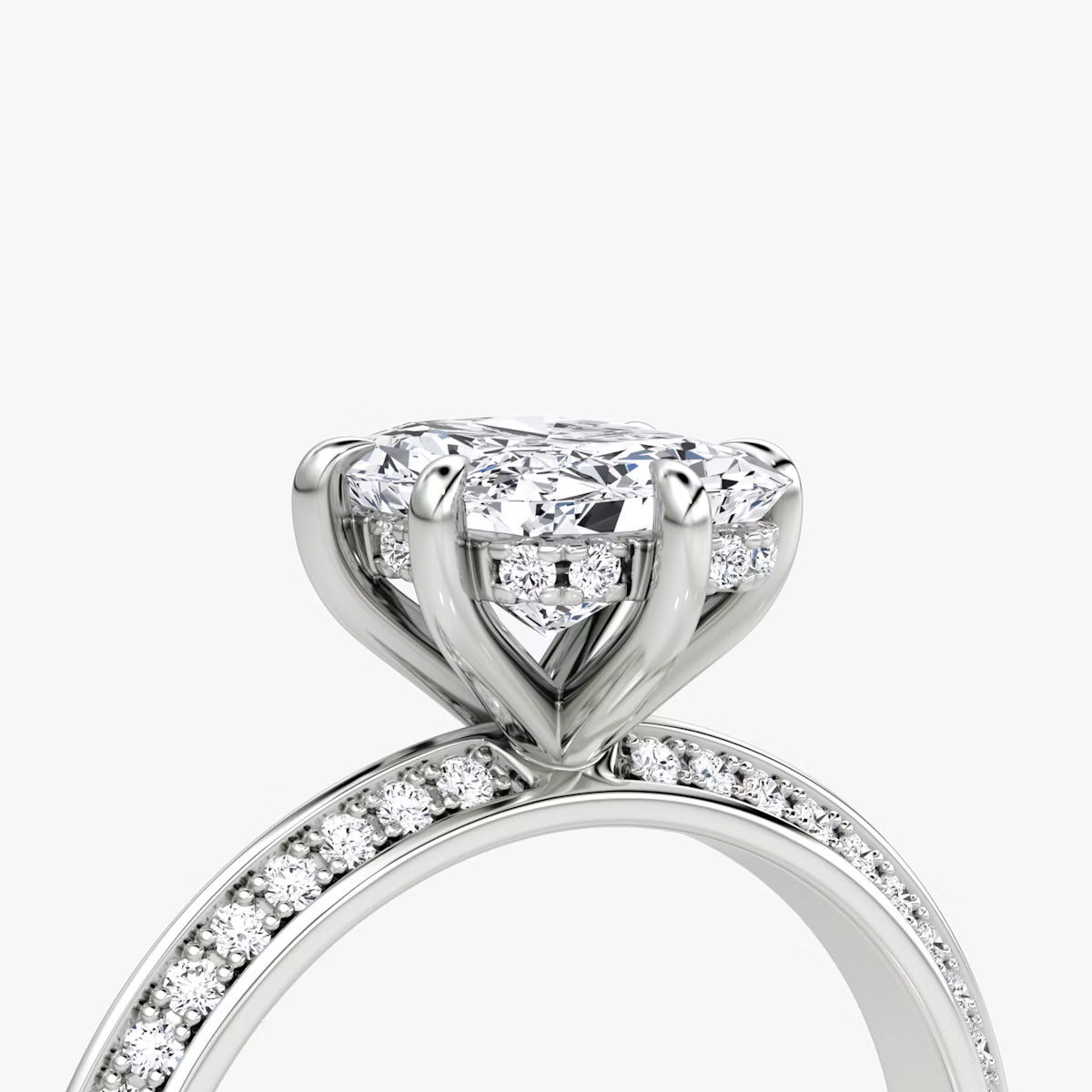 The Sculpted Radiant Hidden Halo Diamond Ring with Pavé Setting