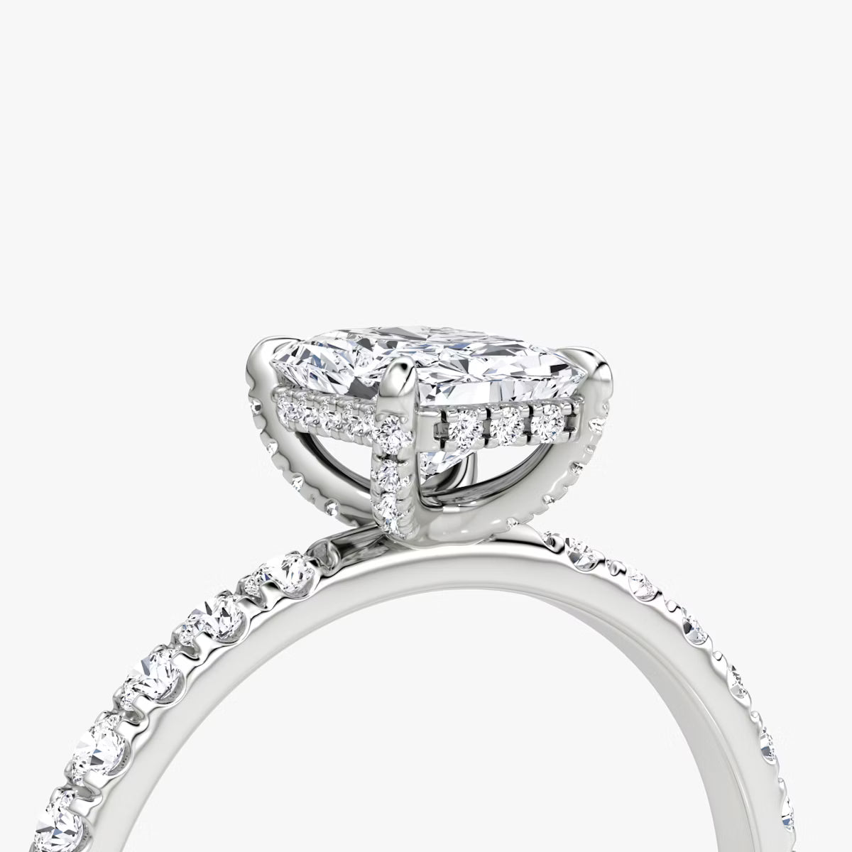 Radiant Hidden Halo Diamond Ring with Pavé Setting and Prong-Set Accents