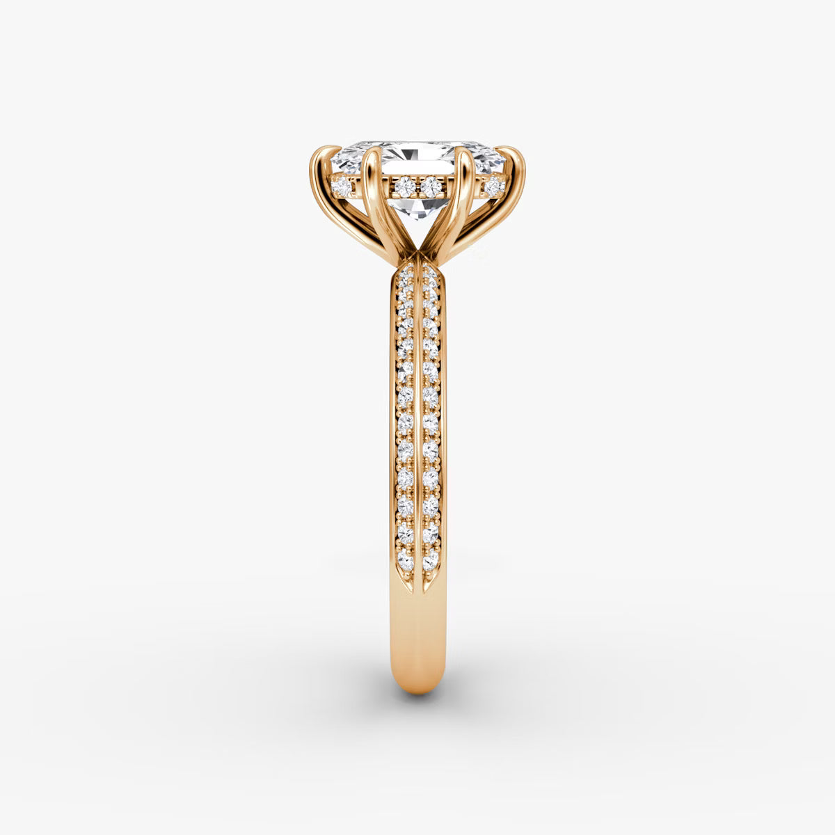 The Sculpted Radiant Hidden Halo Diamond Ring with Pavé Setting