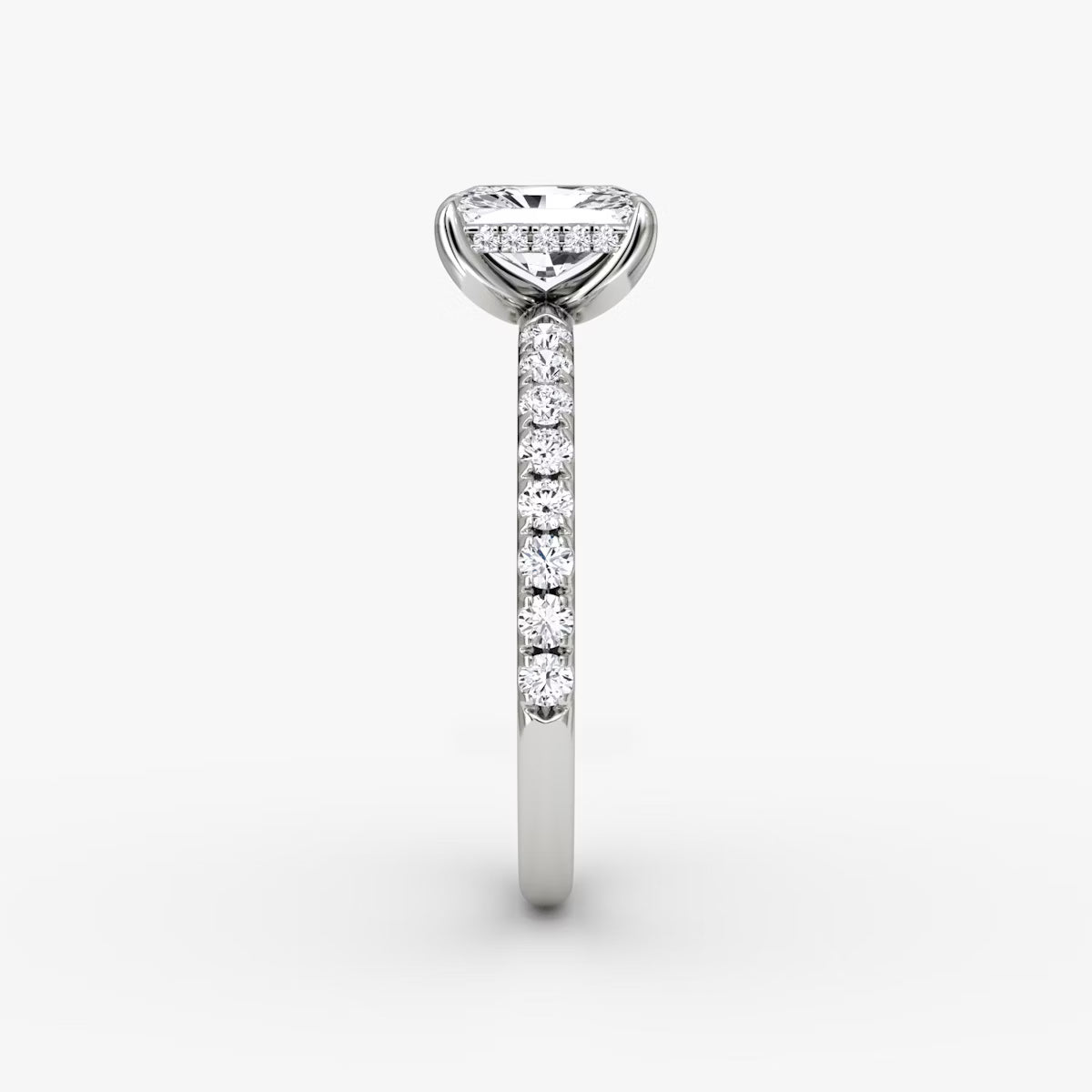 Radiant Hidden Halo Diamond Ring with Pavé Setting