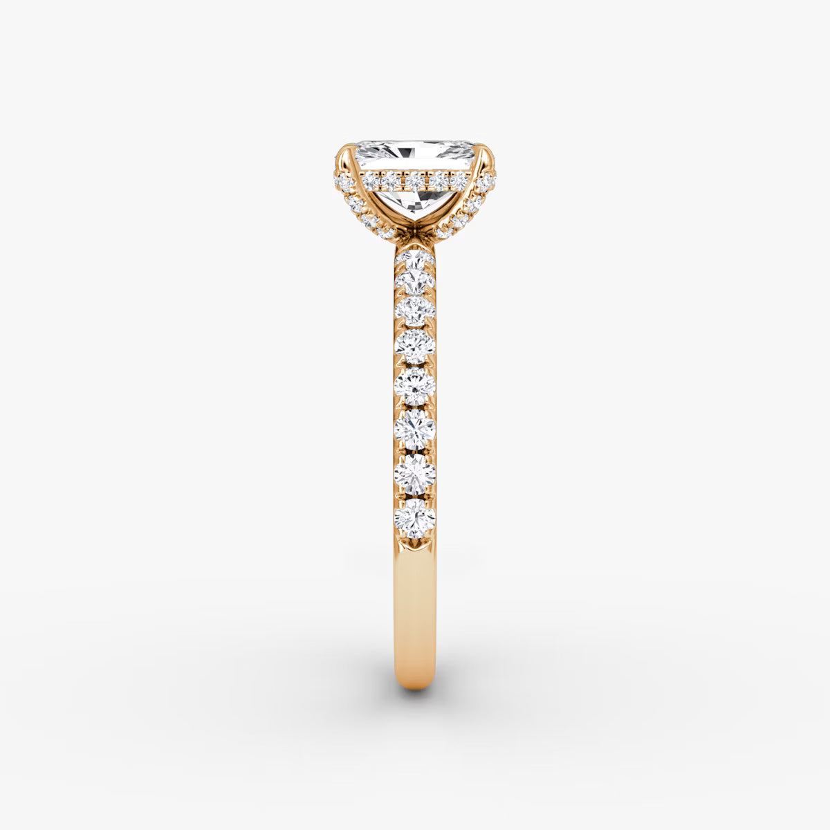 Radiant Hidden Halo Diamond Ring with Pavé Setting and Prong-Set Accents