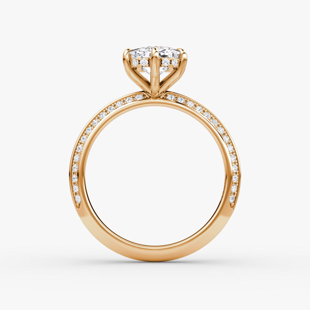 The Sculpted Radiant Hidden Halo Diamond Ring with Pavé Setting