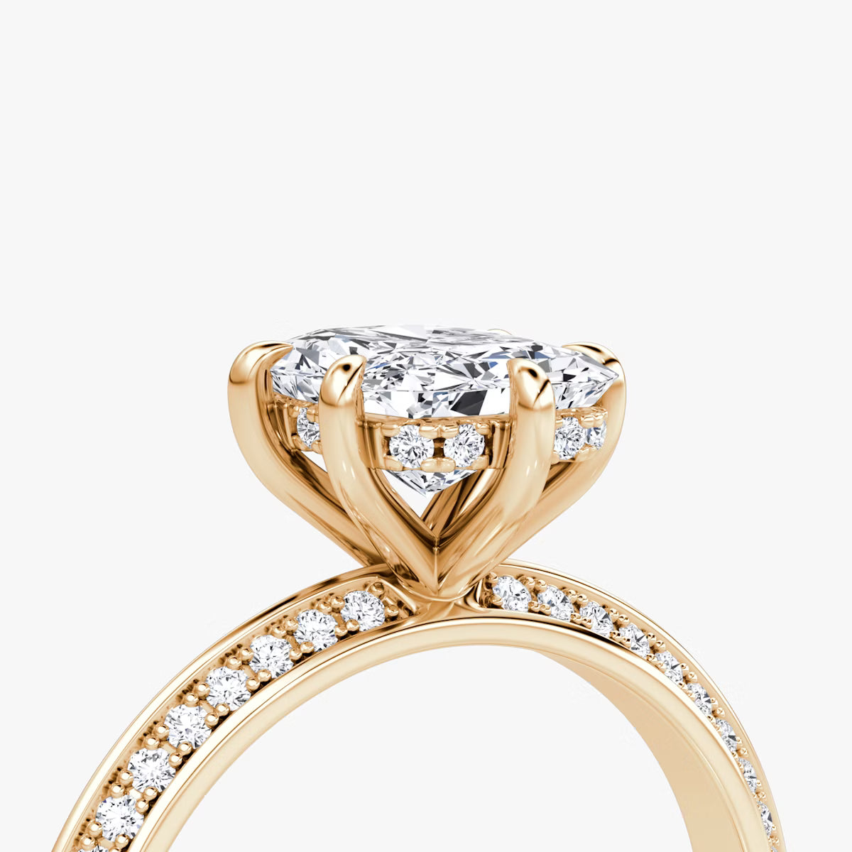 The Sculpted Radiant Hidden Halo Diamond Ring with Pavé Setting