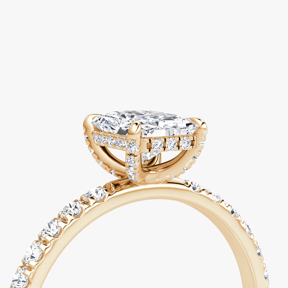 Radiant Hidden Halo Diamond Ring with Pavé Setting and Prong-Set Accents
