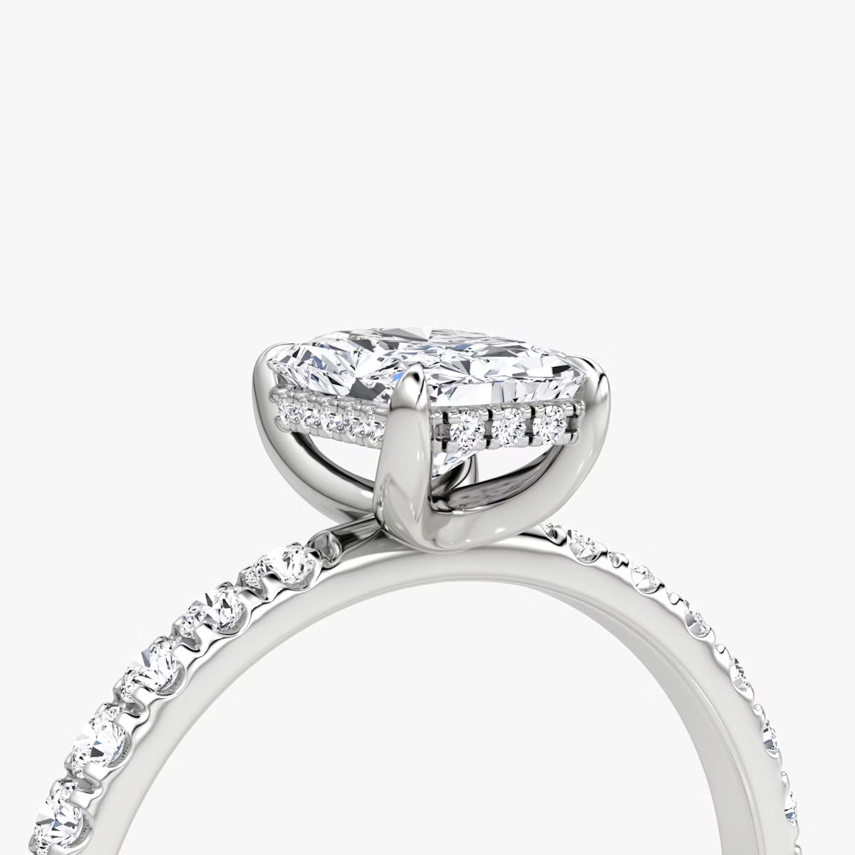 Radiant Hidden Halo Diamond Ring with Pavé Setting