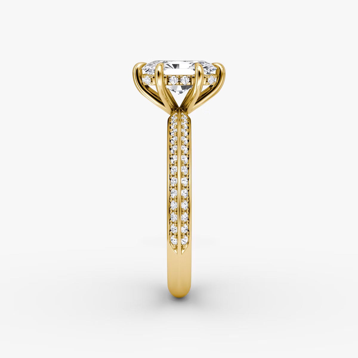 The Sculpted Radiant Hidden Halo Diamond Ring with Pavé Setting