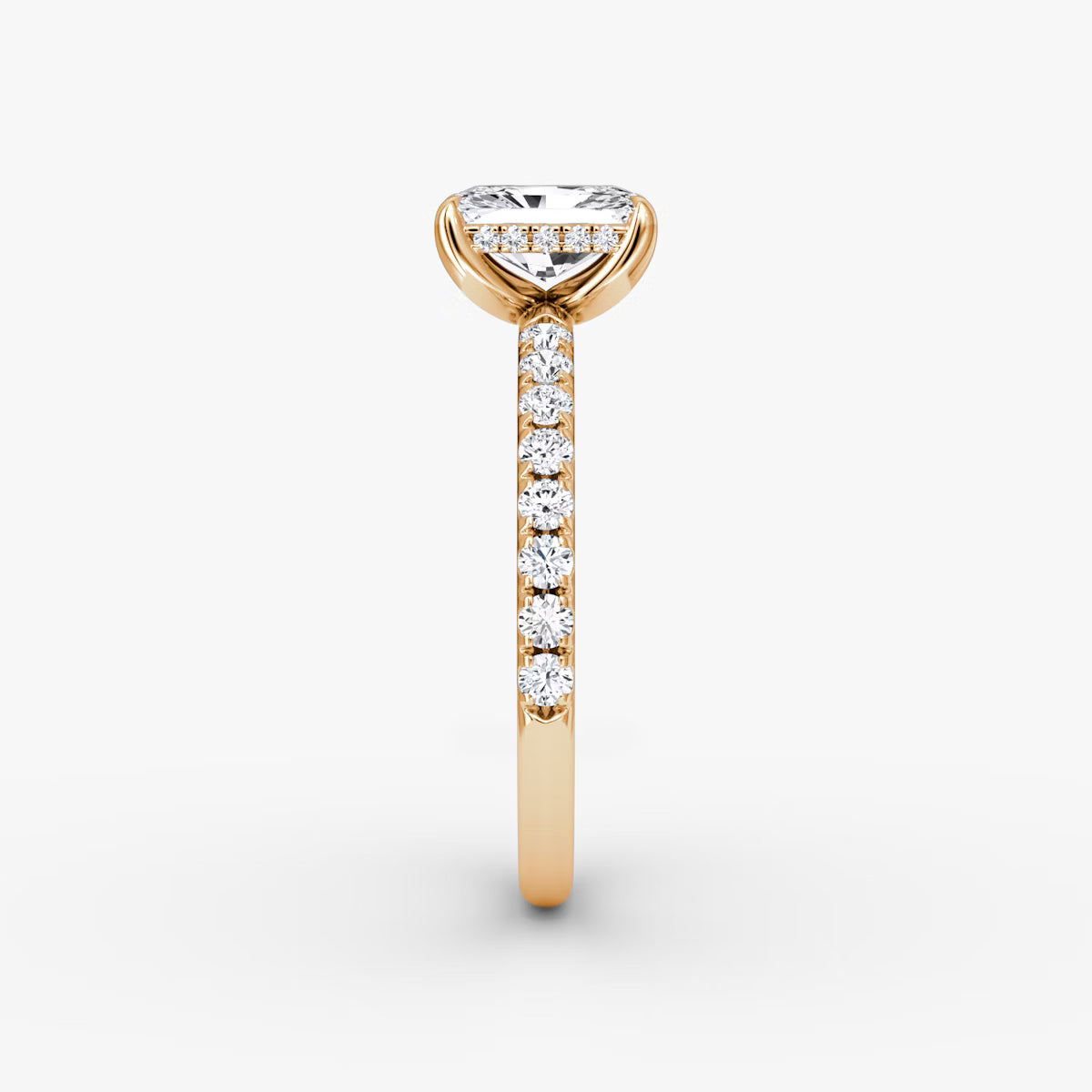 Radiant Hidden Halo Diamond Ring with Pavé Setting
