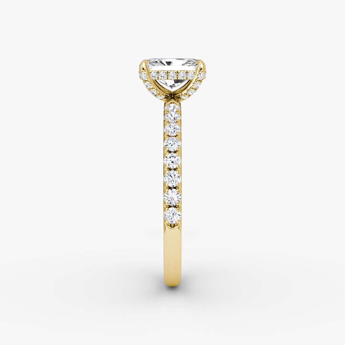 Radiant Hidden Halo Diamond Ring with Pavé Setting and Prong-Set Accents