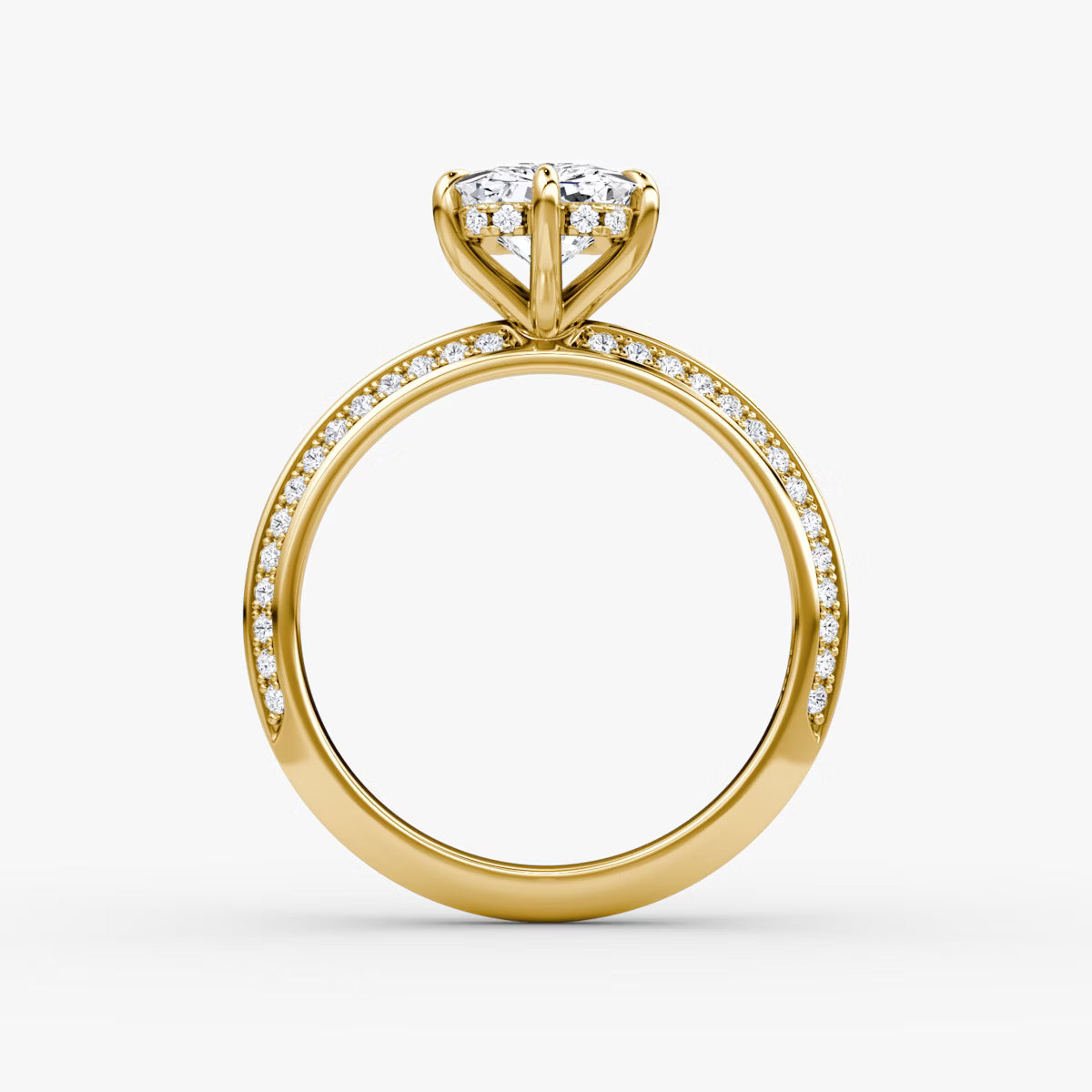 The Sculpted Radiant Hidden Halo Diamond Ring with Pavé Setting