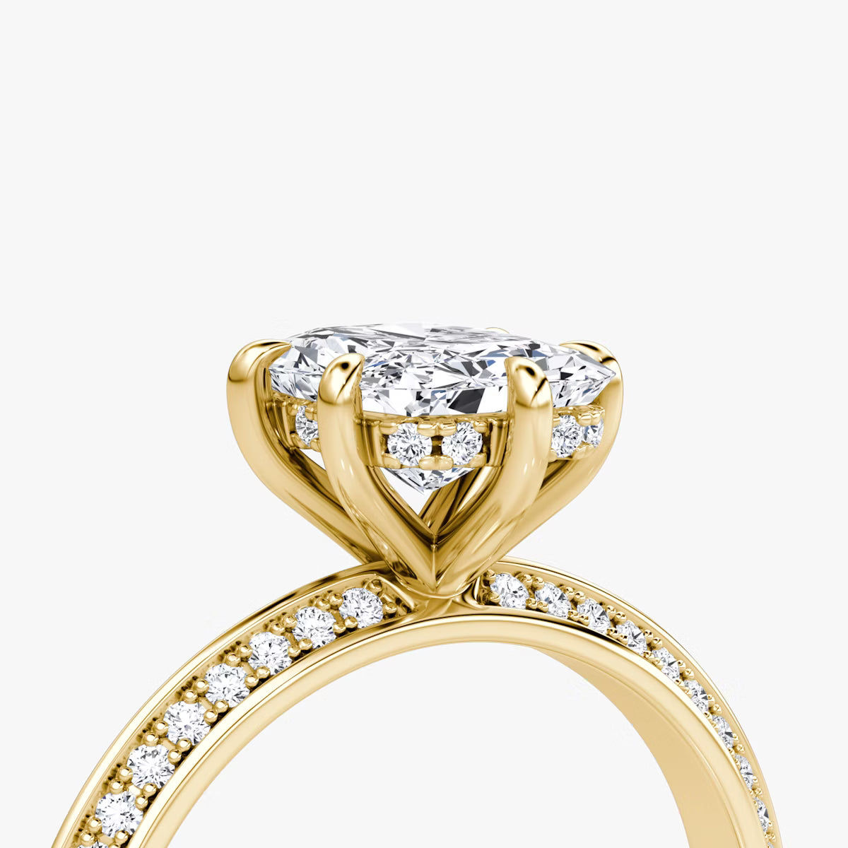 The Sculpted Radiant Hidden Halo Diamond Ring with Pavé Setting