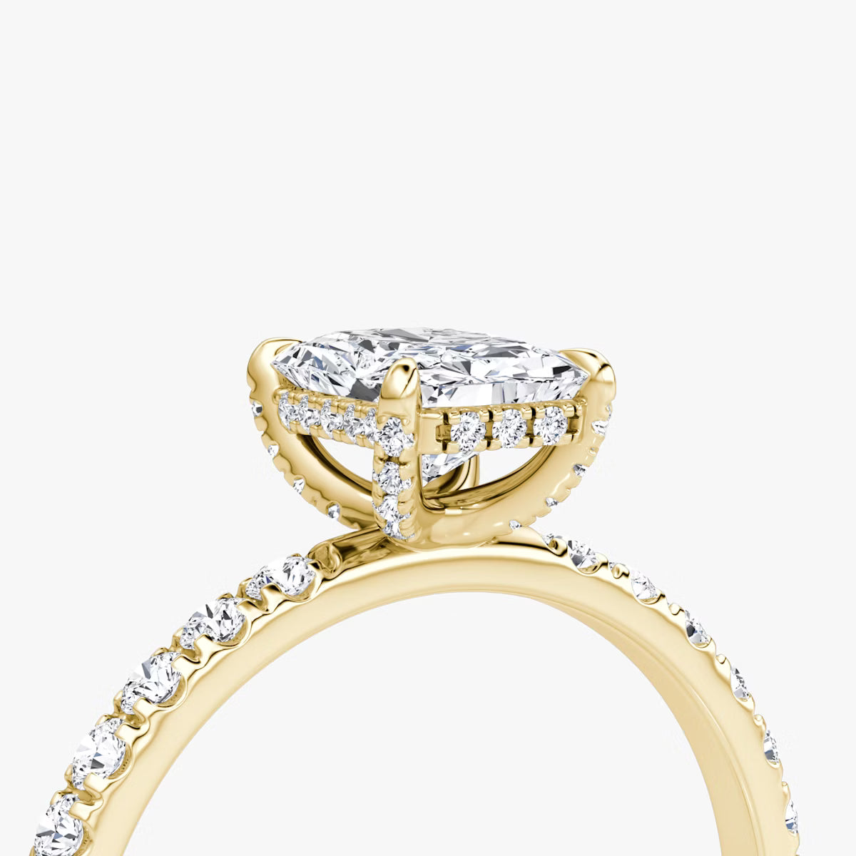 Radiant Hidden Halo Diamond Ring with Pavé Setting and Prong-Set Accents