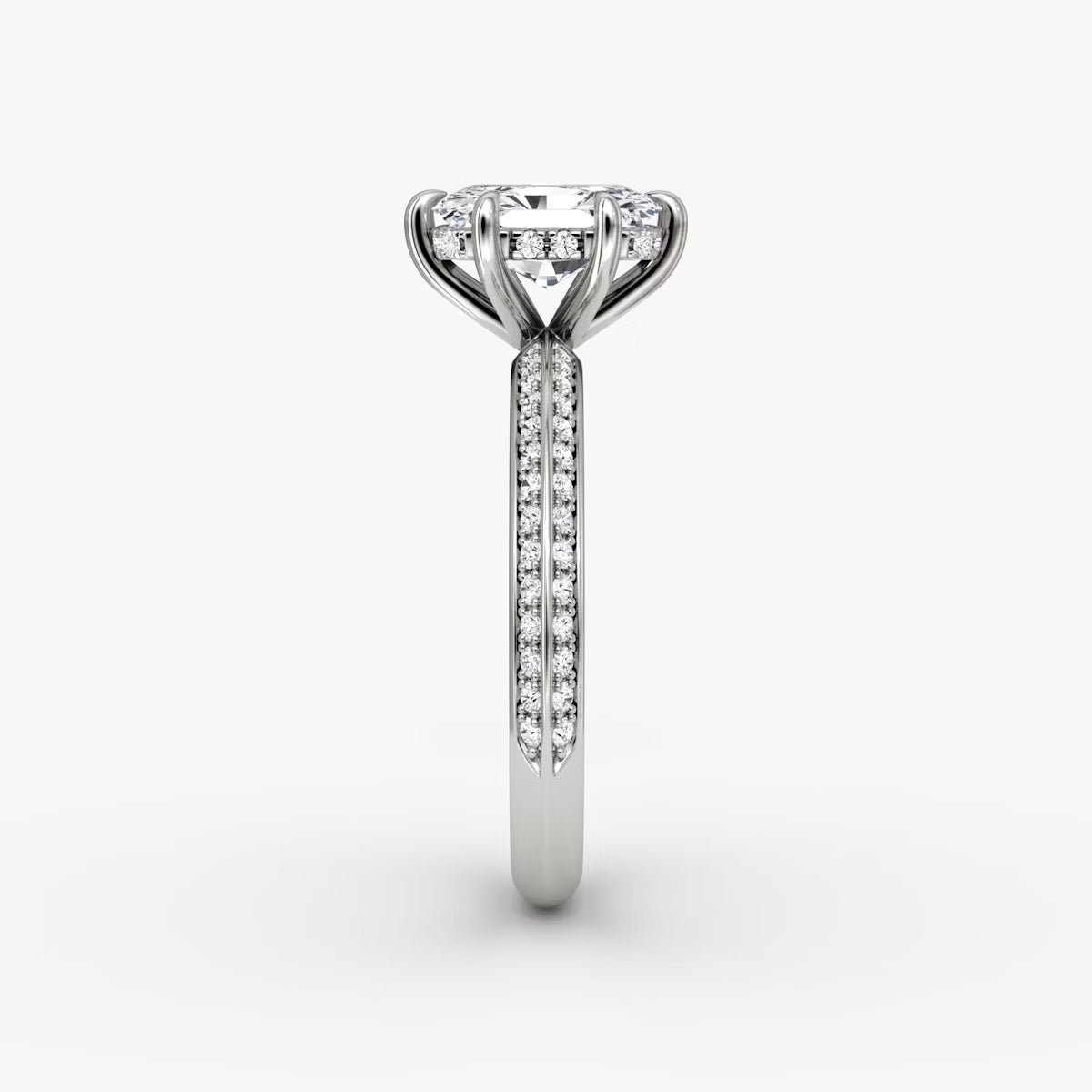 The Sculpted Radiant Hidden Halo Diamond Ring with Pavé Setting