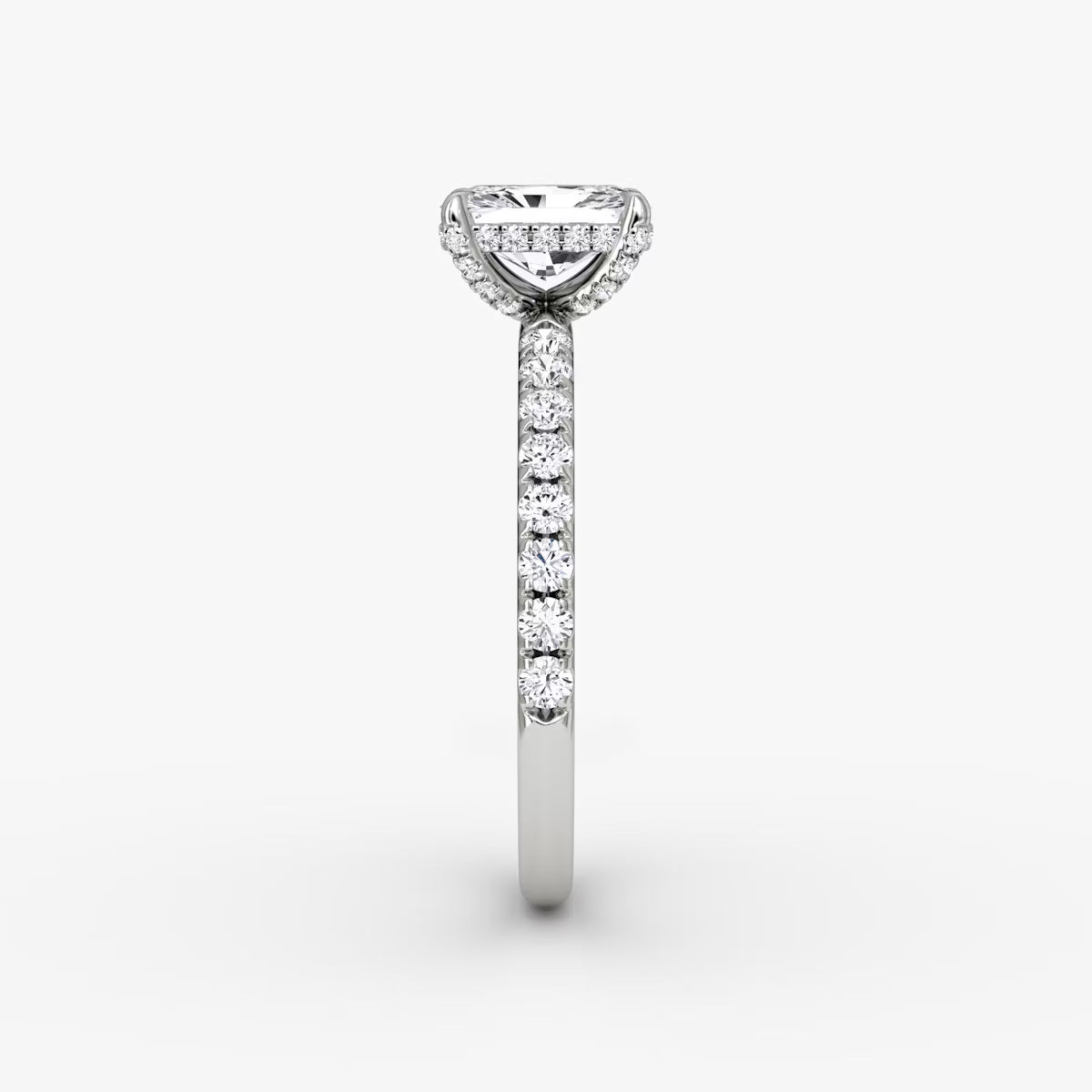 Radiant Hidden Halo Diamond Ring with Pavé Setting and Prong-Set Accents