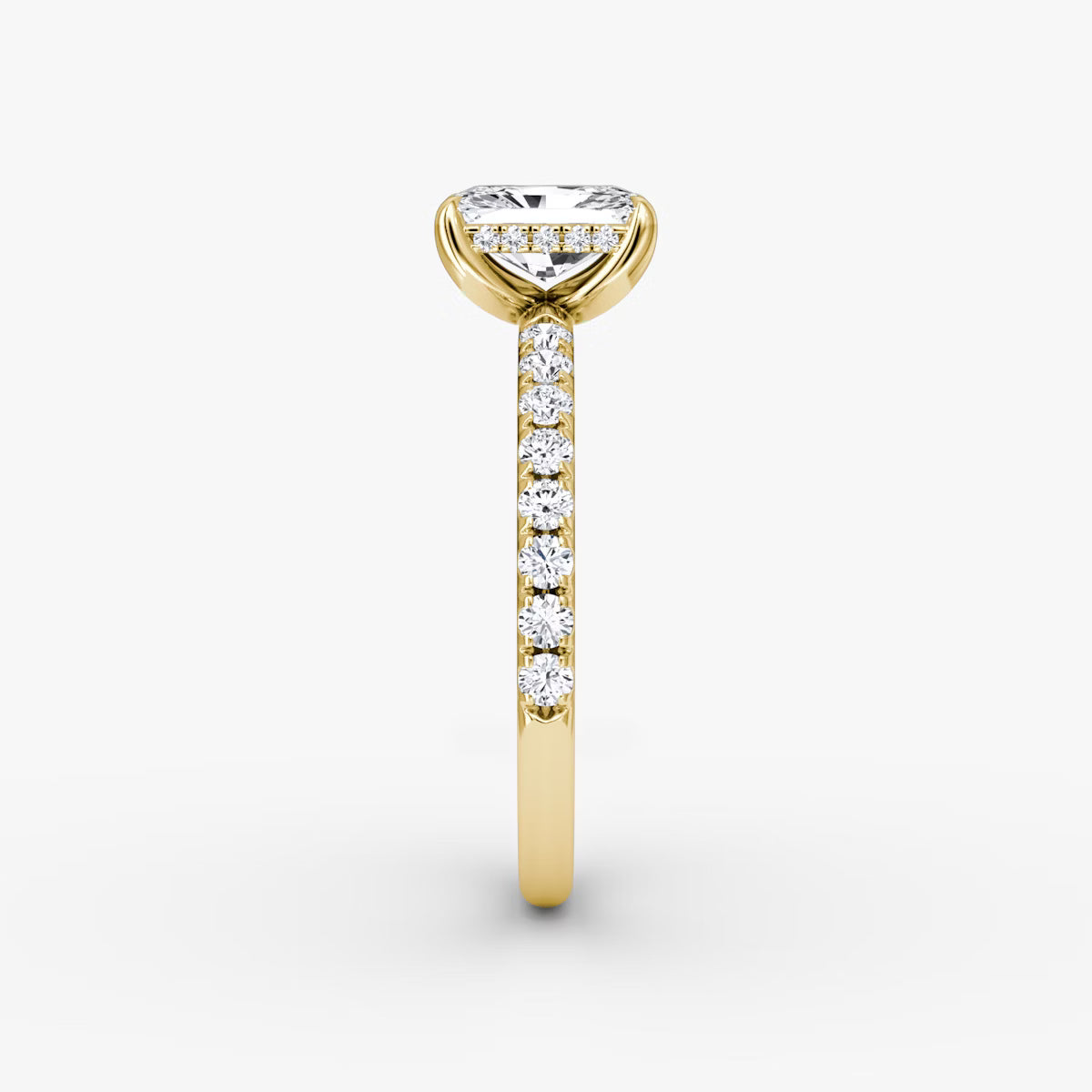 Radiant Hidden Halo Diamond Ring with Pavé Setting
