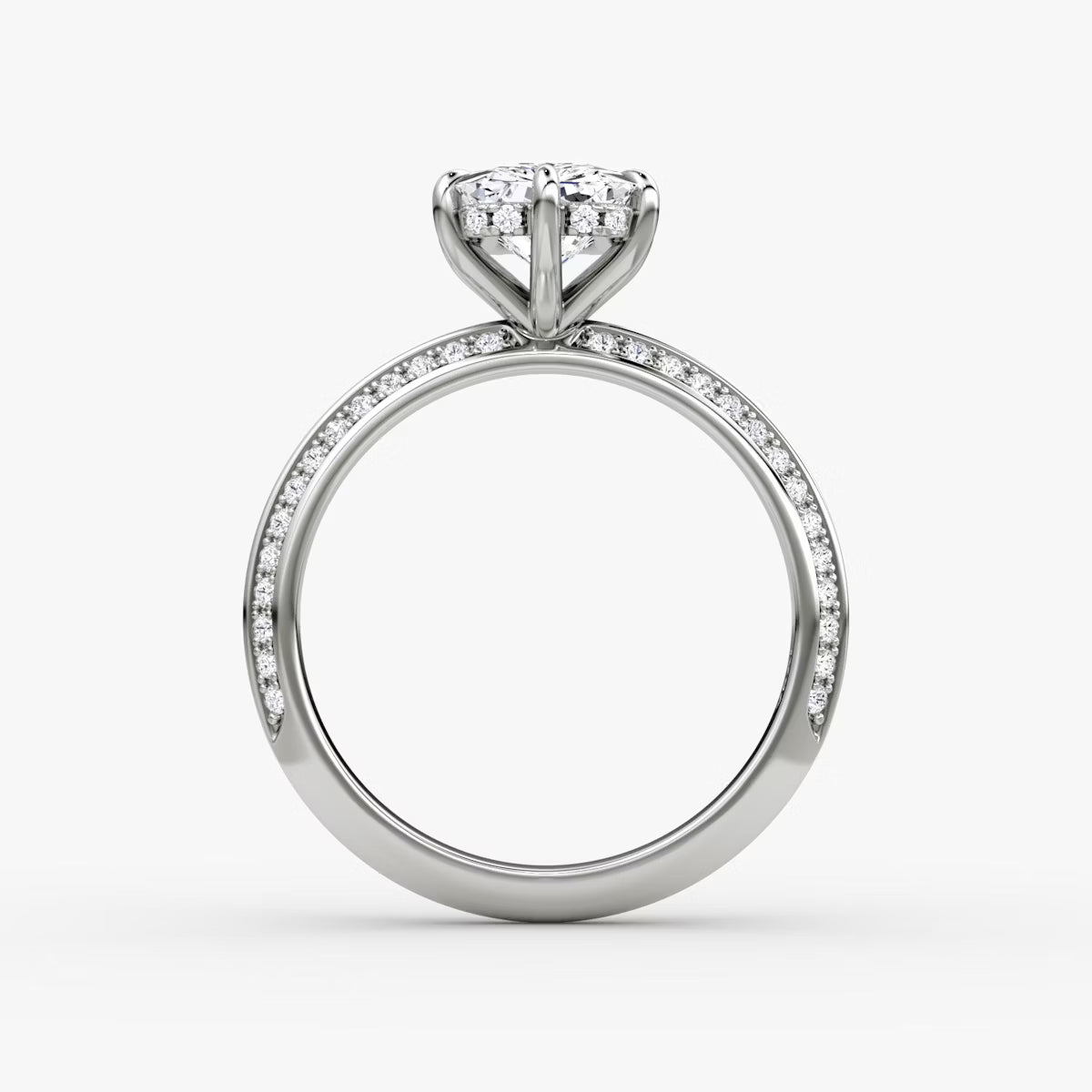 The Sculpted Radiant Hidden Halo Diamond Ring with Pavé Setting