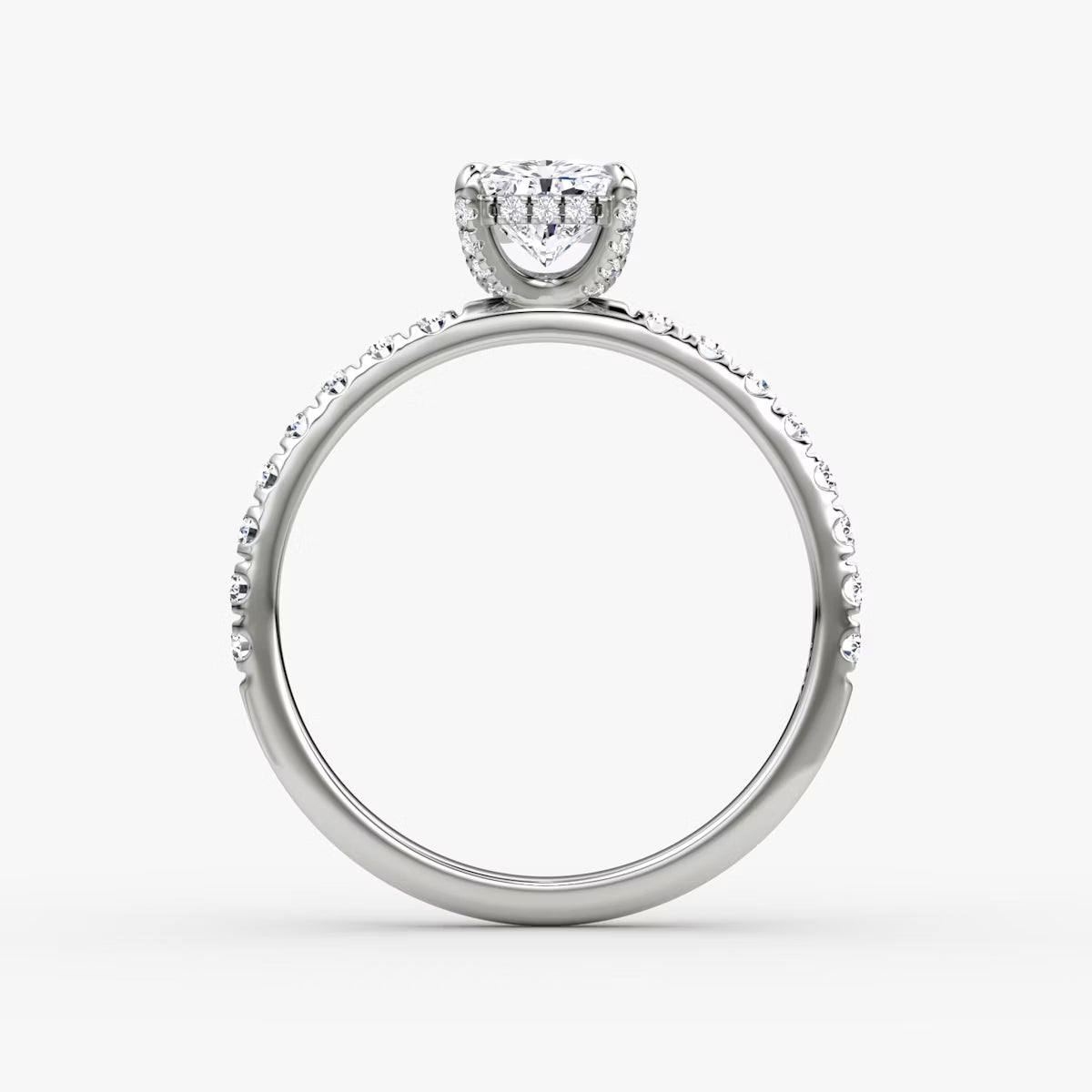 Radiant Hidden Halo Diamond Ring with Pavé Setting and Prong-Set Accents