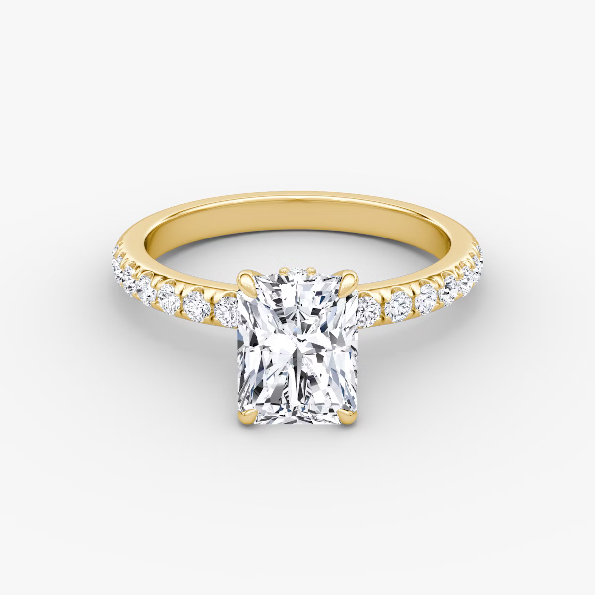Radiant Hidden Halo Diamond Ring with Pavé Setting and Prong-Set Accents