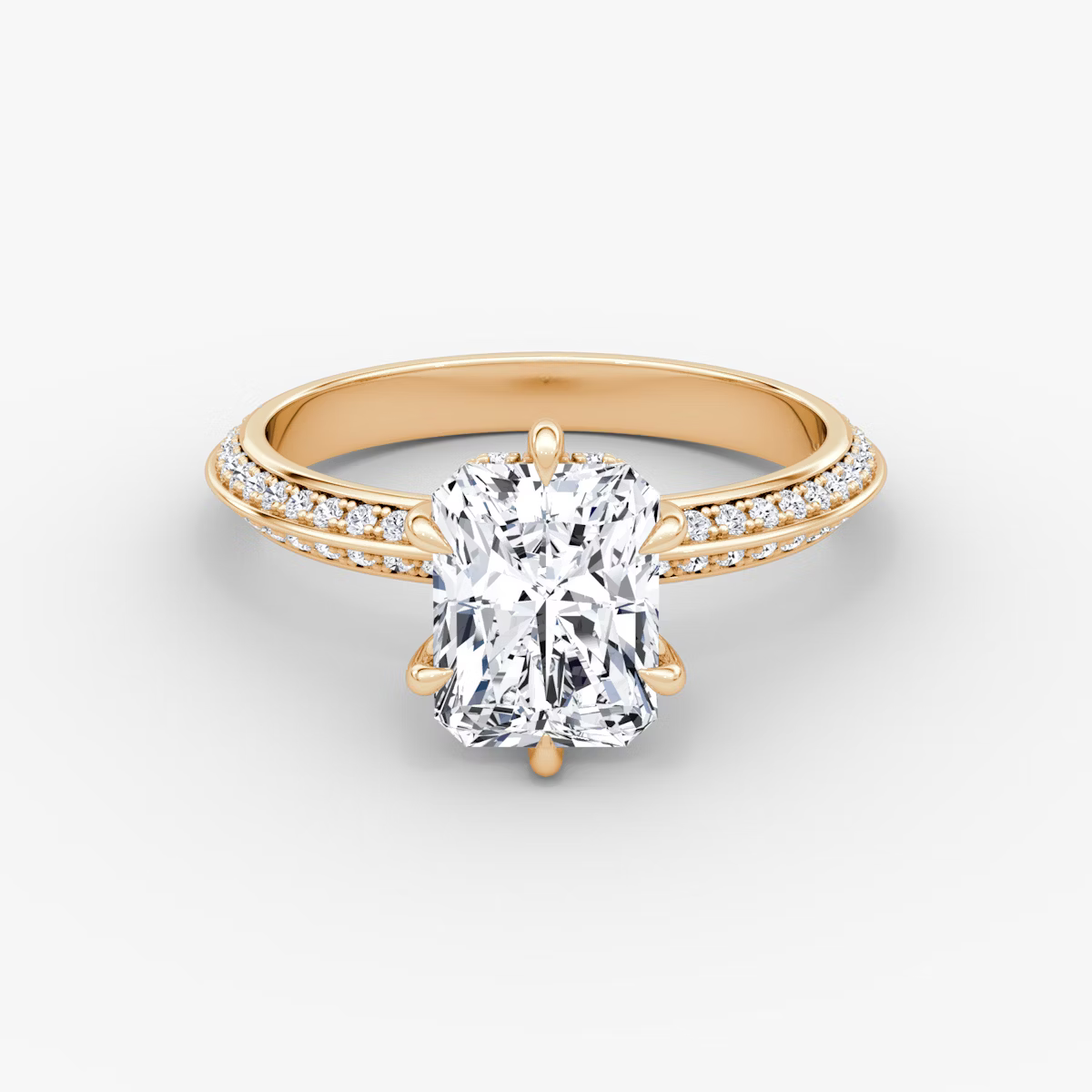 The Sculpted Radiant Hidden Halo Diamond Ring with Pavé Setting