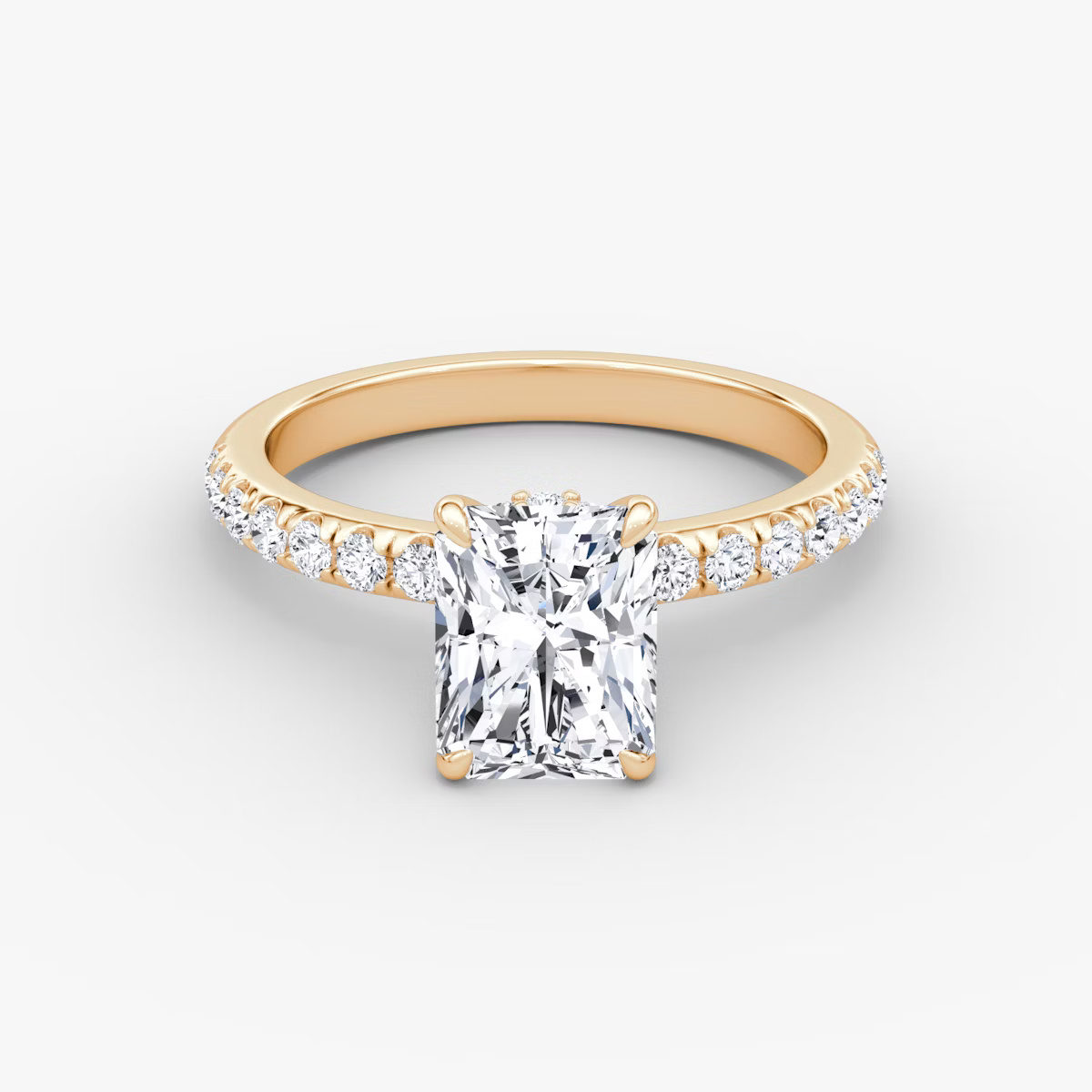Radiant Hidden Halo Diamond Ring with Pavé Setting