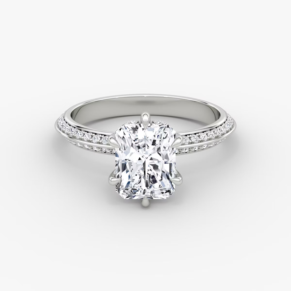 The Sculpted Radiant Hidden Halo Diamond Ring with Pavé Setting