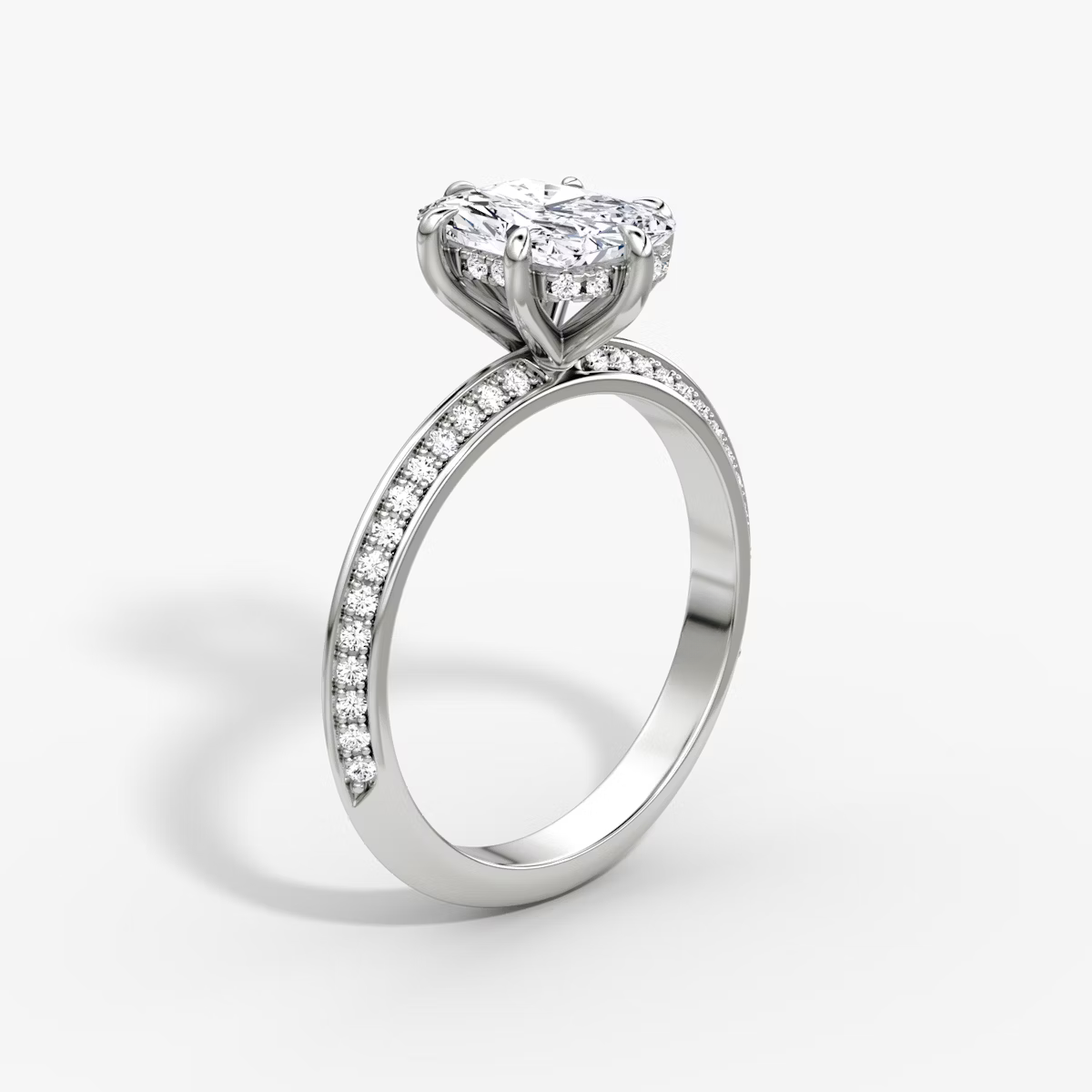 The Sculpted Radiant Hidden Halo Diamond Ring with Pavé Setting