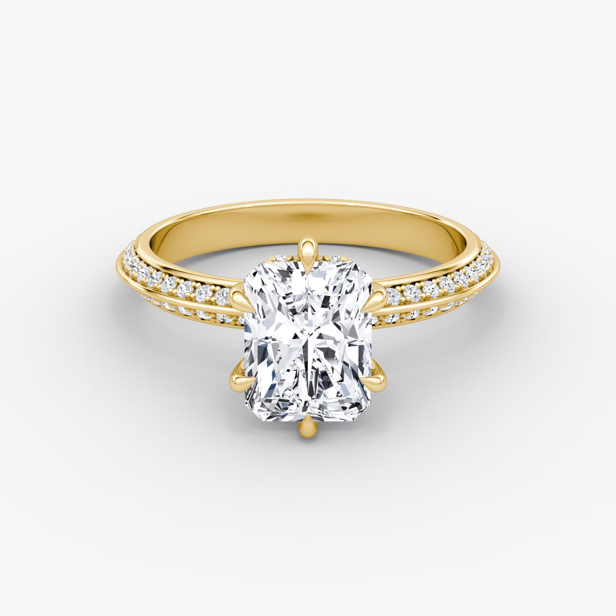 The Sculpted Radiant Hidden Halo Diamond Ring with Pavé Setting