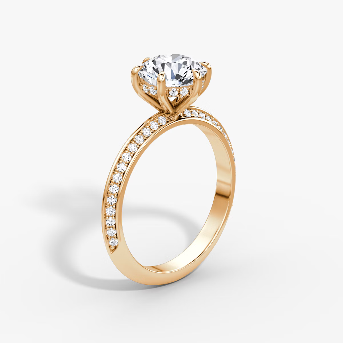 The Sculpted Round Hidden Halo Diamond Ring with Pavé Setting