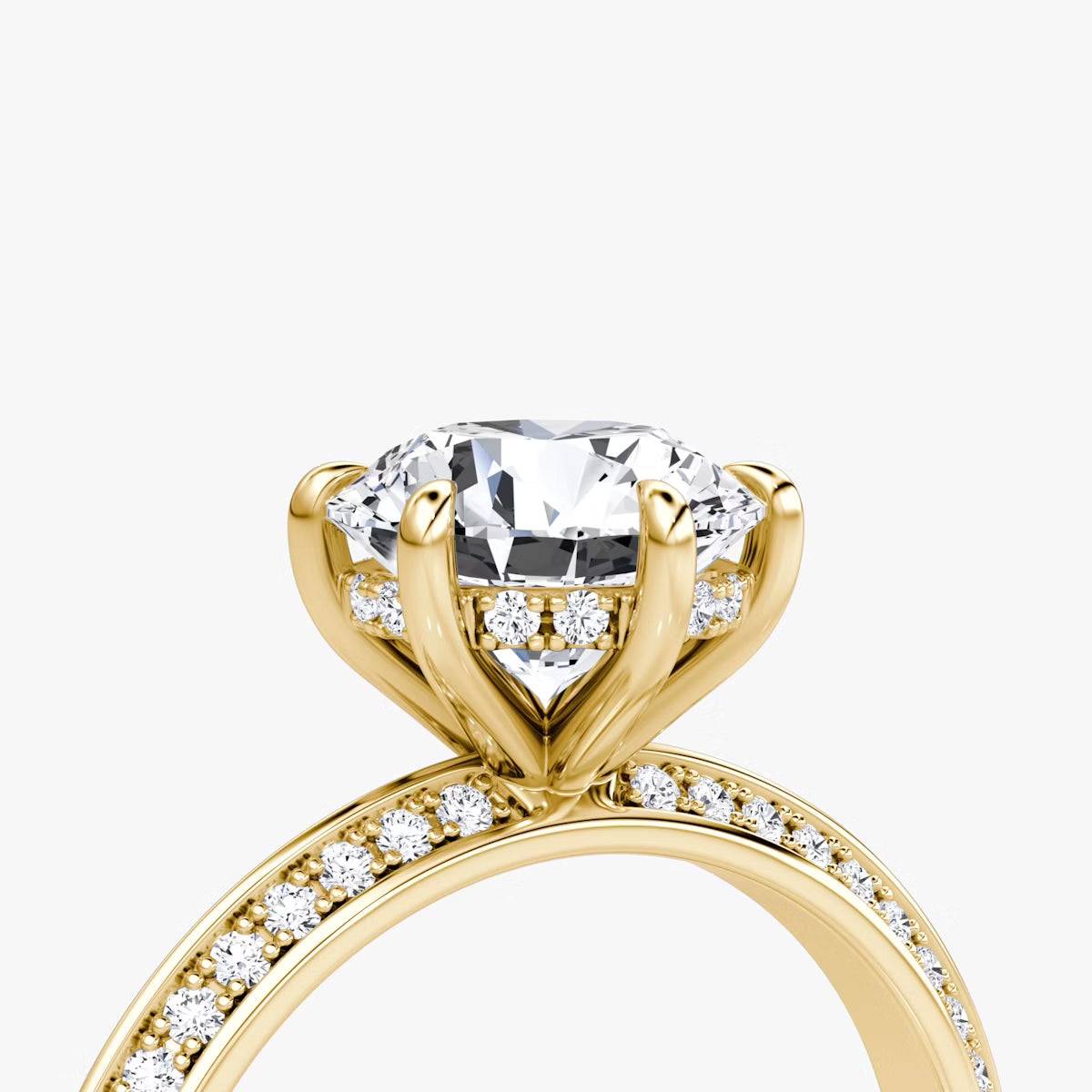 The Sculpted Round Hidden Halo Diamond Ring with Pavé Setting