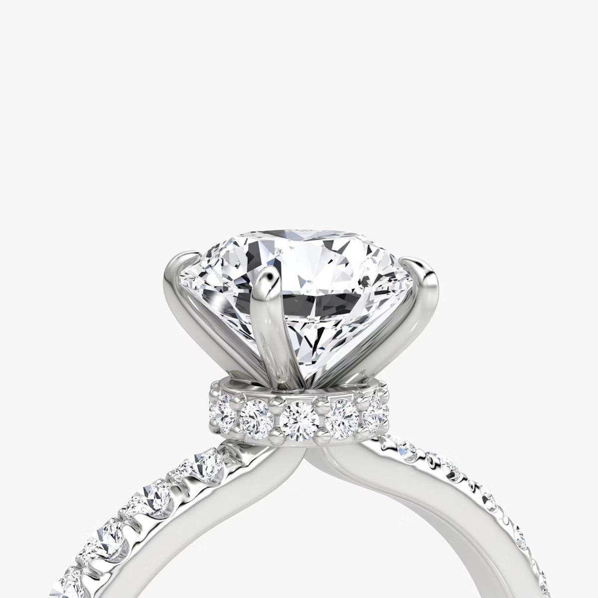 Round Secret Halo Diamond Ring with Pavé Setting