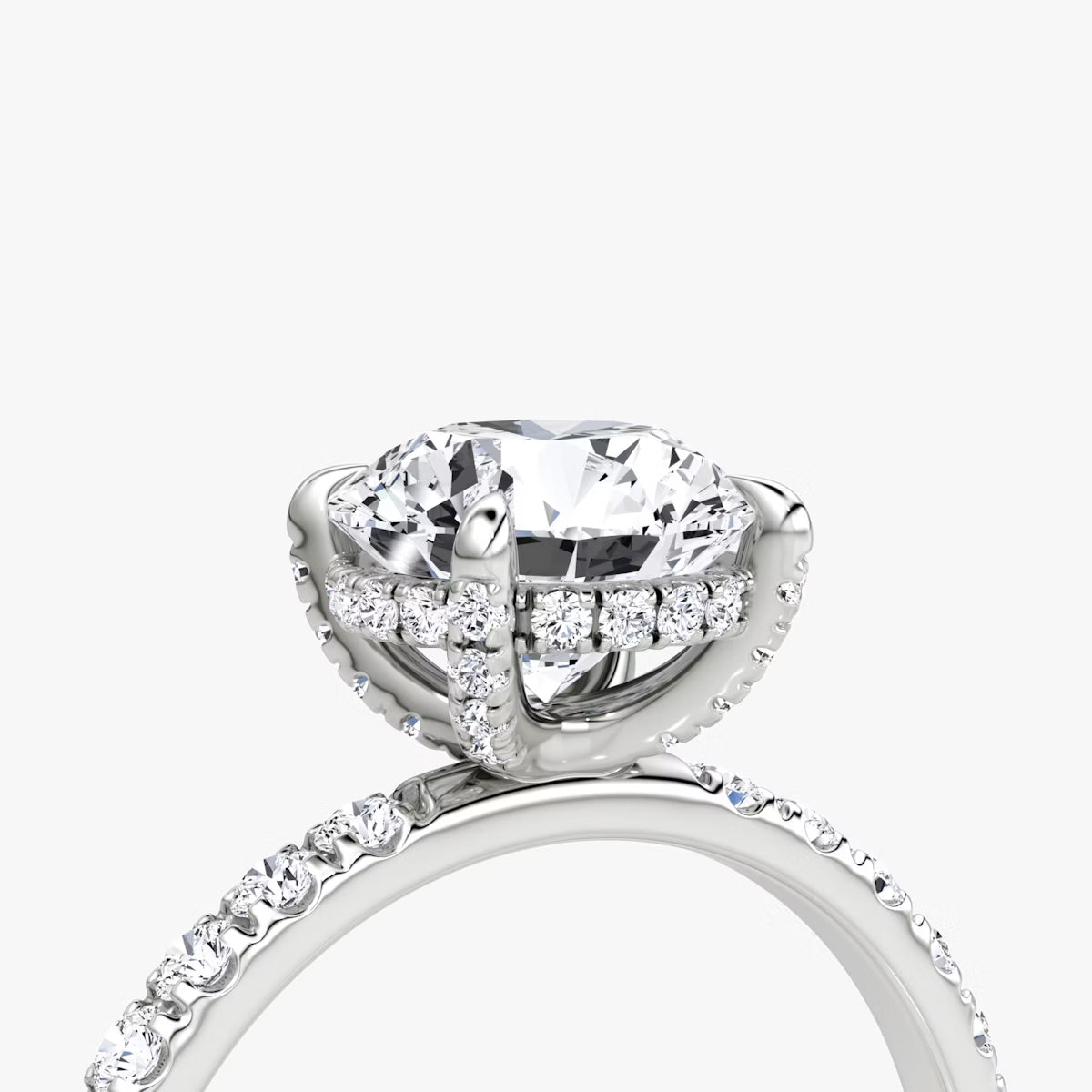 Round Hidden Halo Diamond Ring with Pavé Setting and Prong-Set Accents