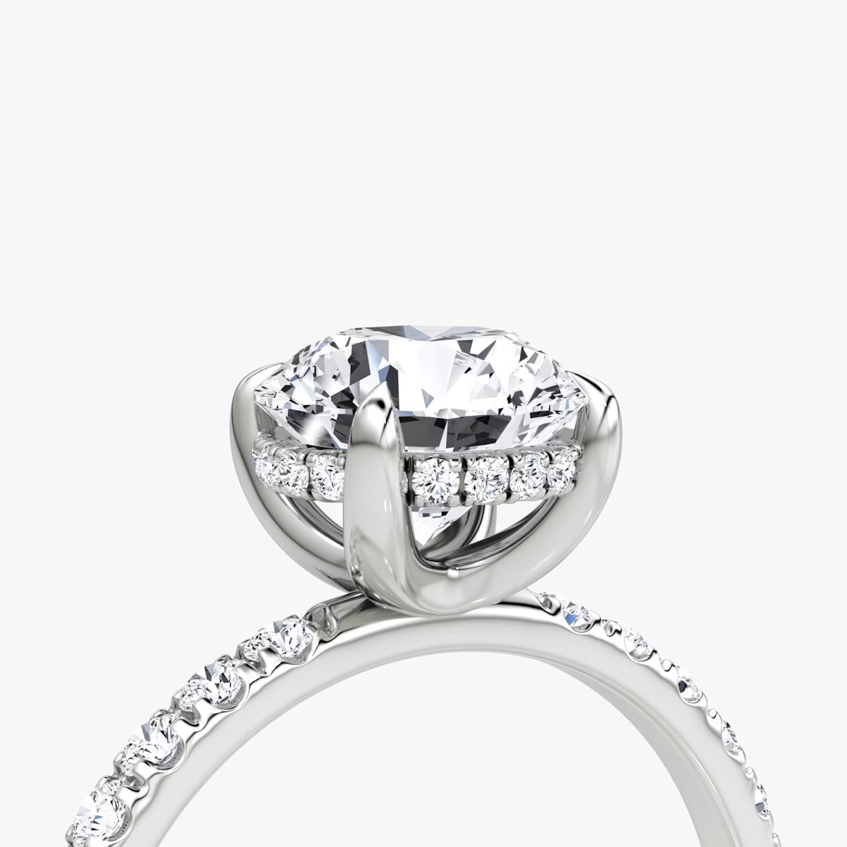 Round Hidden Halo Diamond Ring with Pavé Setting