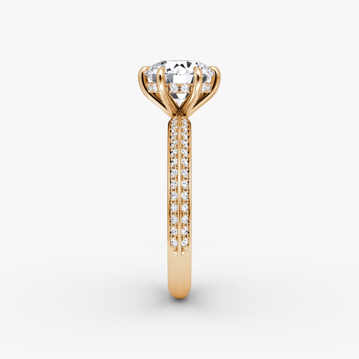The Sculpted Round Hidden Halo Diamond Ring with Pavé Setting