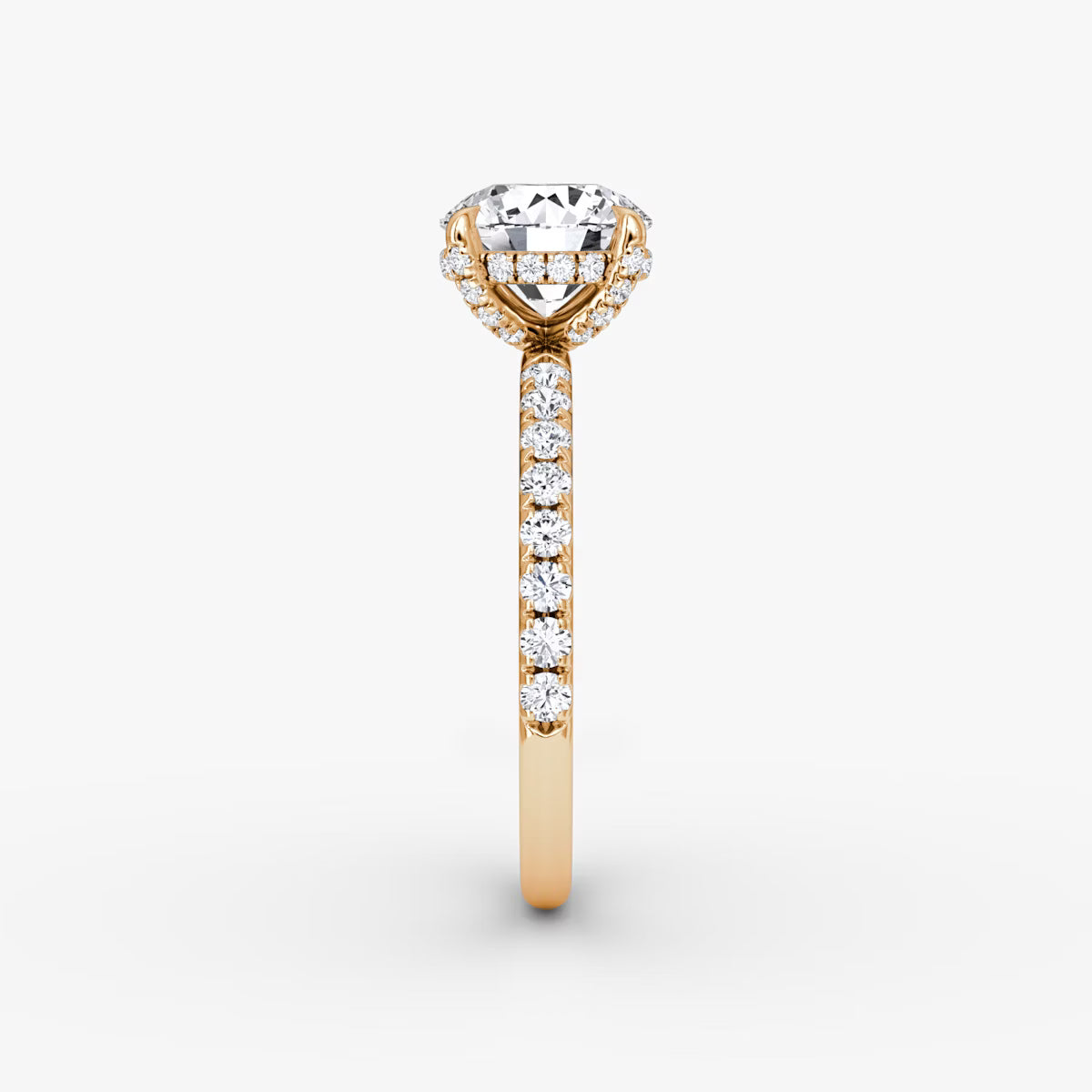 Round Hidden Halo Diamond Ring with Pavé Setting and Prong-Set Accents