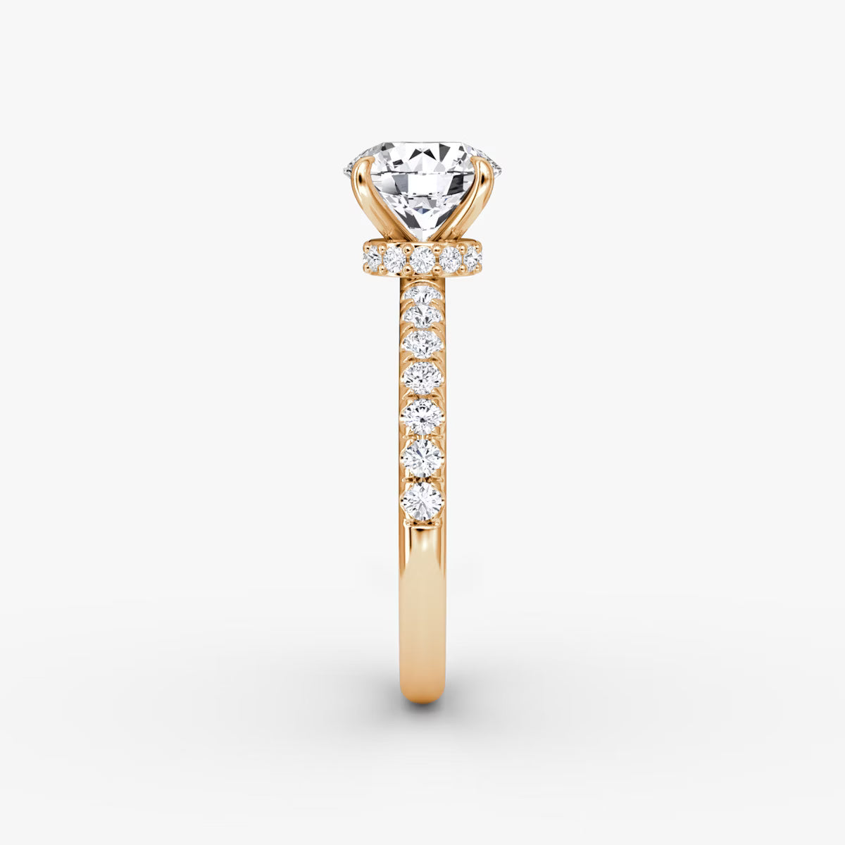 Round Secret Halo Diamond Ring with Pavé Setting