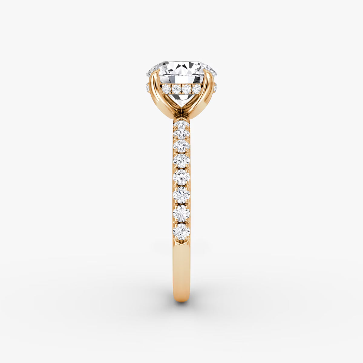 Round Hidden Halo Diamond Ring with Pavé Setting