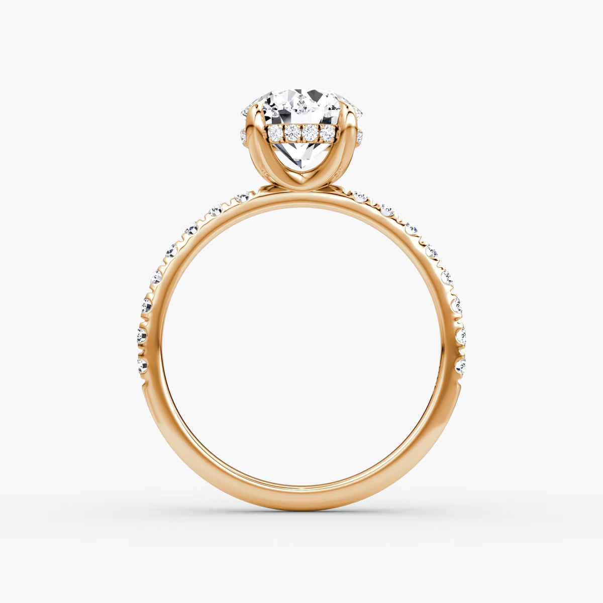 Round Hidden Halo Diamond Ring with Pavé Setting