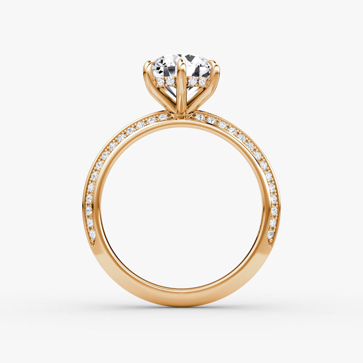 The Sculpted Oval Hidden Halo Diamond Ring with Pavé Setting