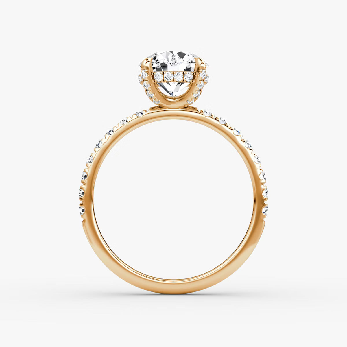 Round Hidden Halo Diamond Ring with Pavé Setting and Prong-Set Accents