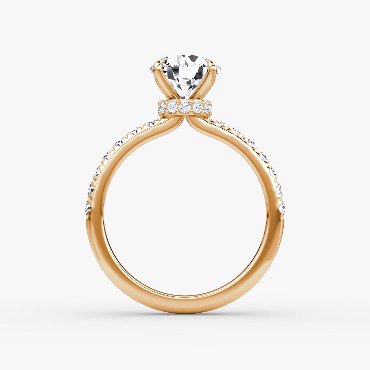 Round Secret Halo Diamond Ring with Pavé Setting