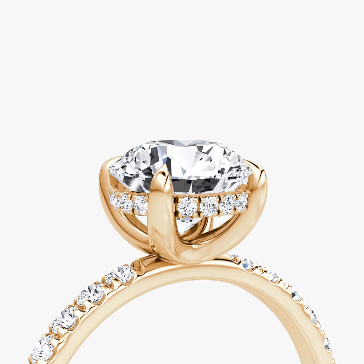 Round Hidden Halo Diamond Ring with Pavé Setting