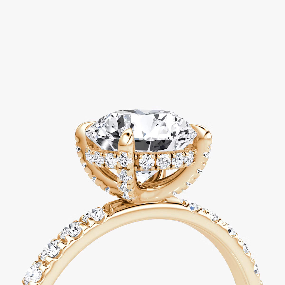 Round Hidden Halo Diamond Ring with Pavé Setting and Prong-Set Accents