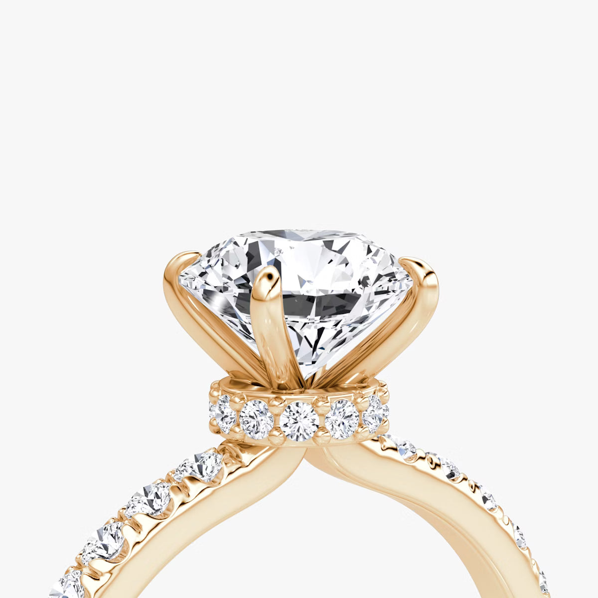 Round Secret Halo Diamond Ring with Pavé Setting