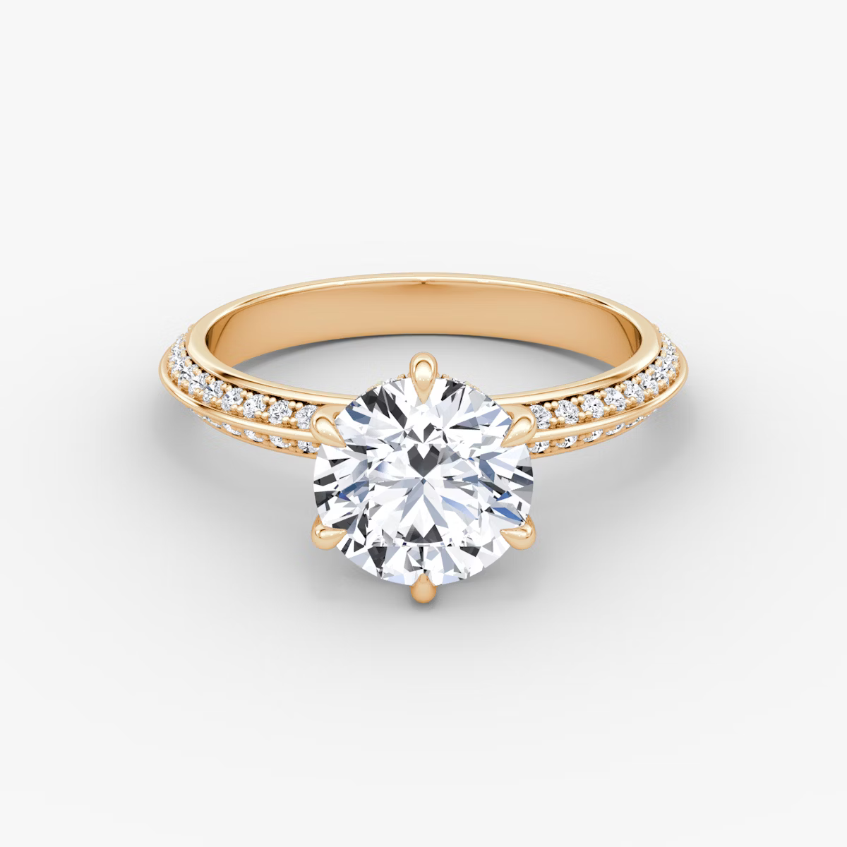 The Sculpted Round Hidden Halo Diamond Ring with Pavé Setting