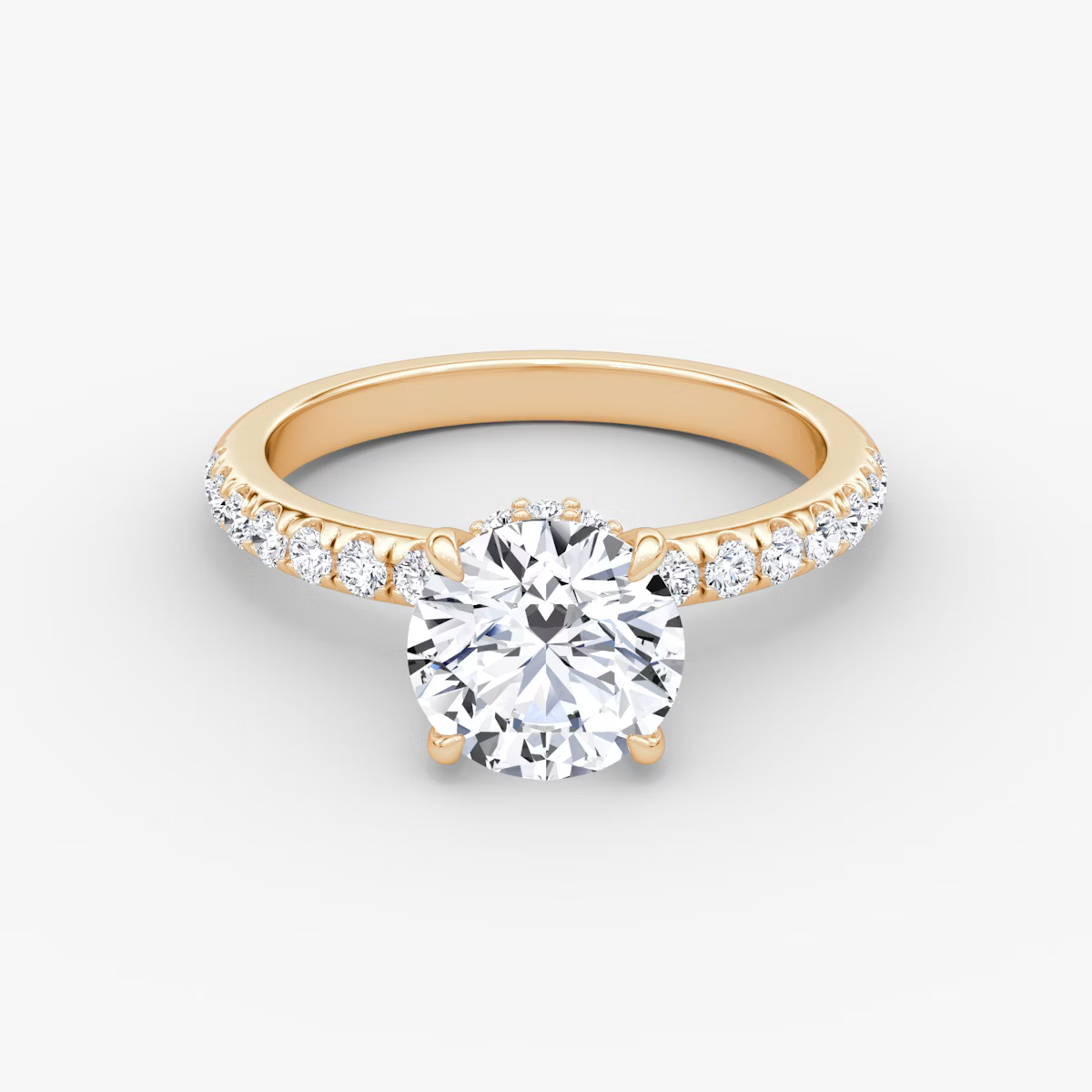 Round Hidden Halo Diamond Ring with Pavé Setting