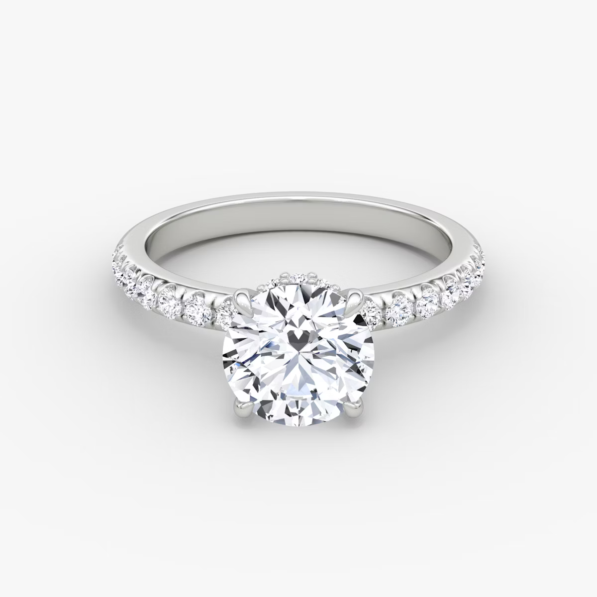 Round Secret Halo Diamond Ring with Pavé Setting