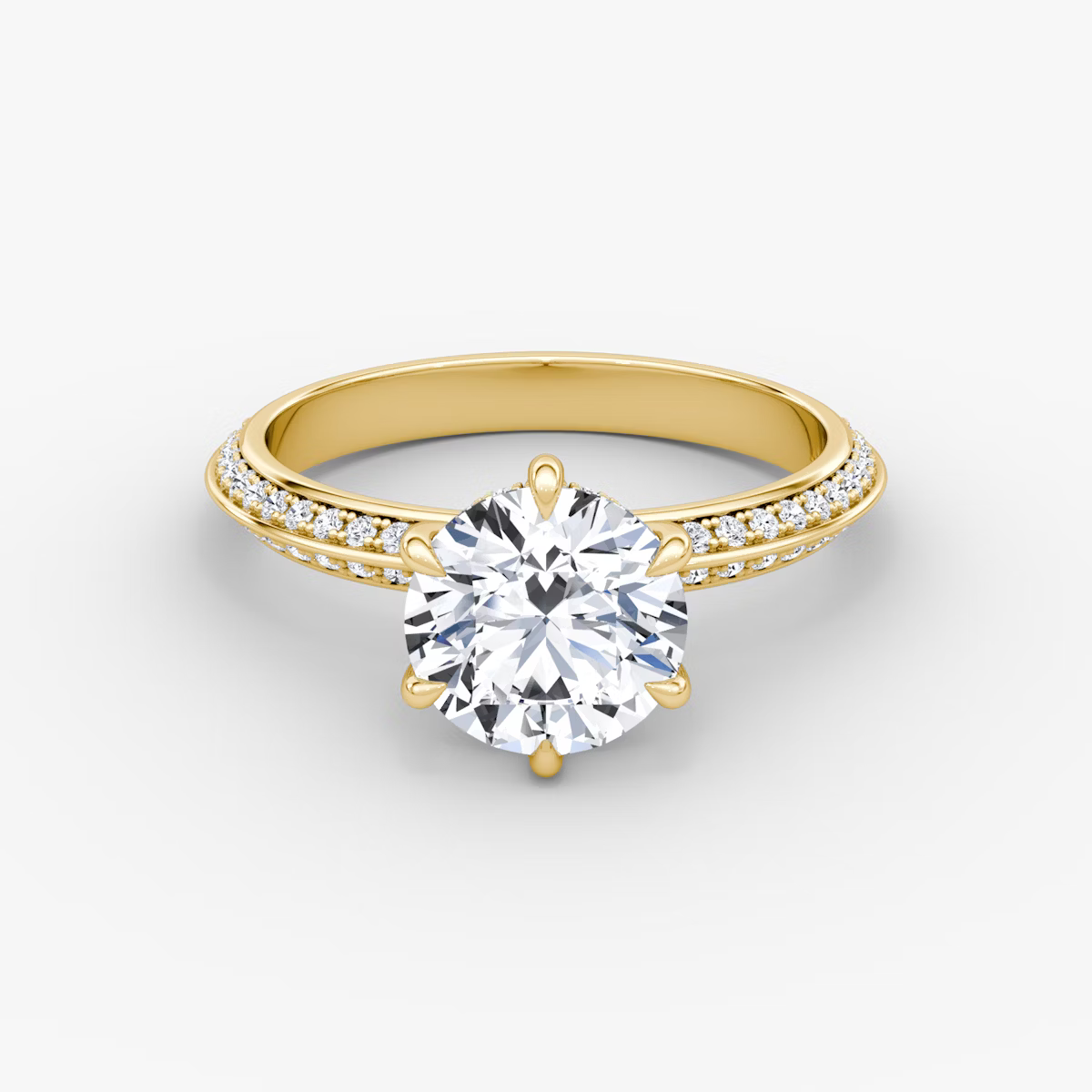 The Sculpted Round Hidden Halo Diamond Ring with Pavé Setting
