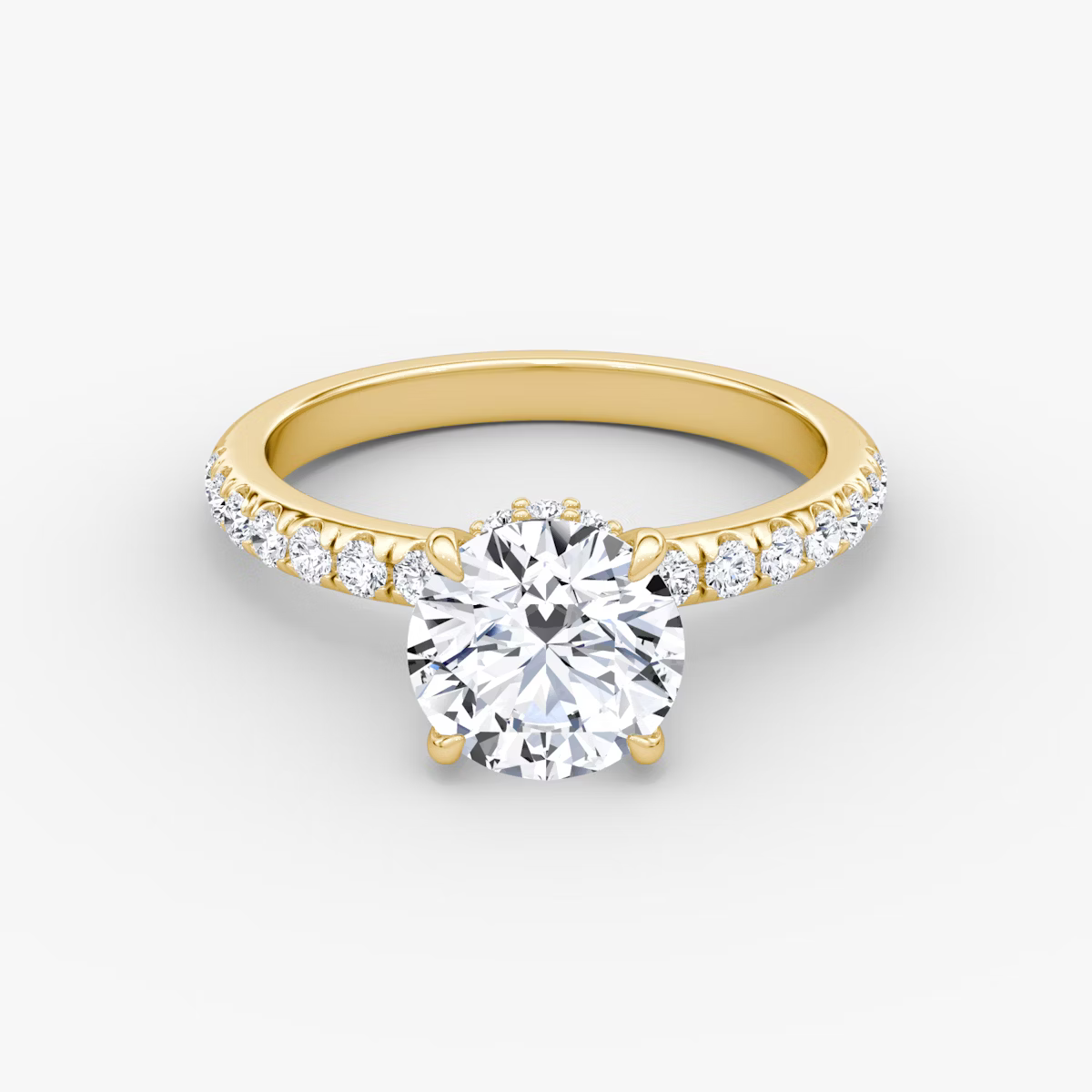 Round Hidden Halo Diamond Ring with Pavé Setting